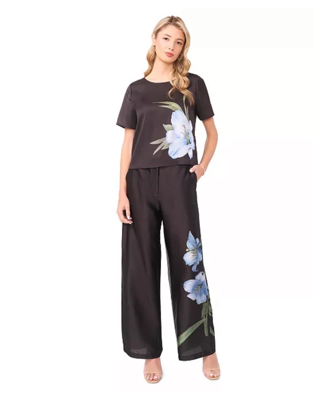 Vince Camuto Black Floral Print Womens Pants